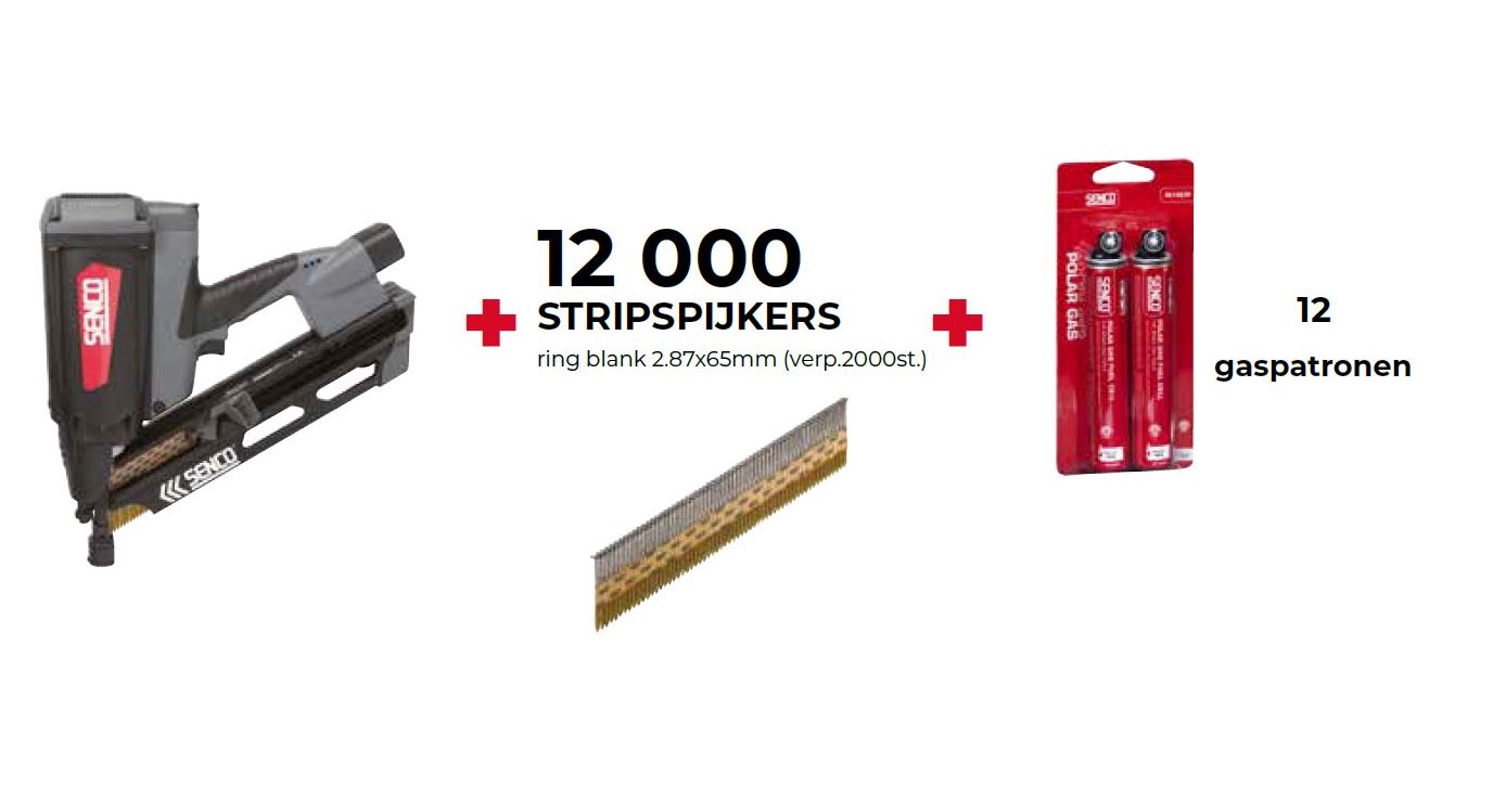Senco PRSE-4VS2001NGE SGT90I Gastacker 50-90 mm + 12000 stripspijkers 2,9x65mm ring blank